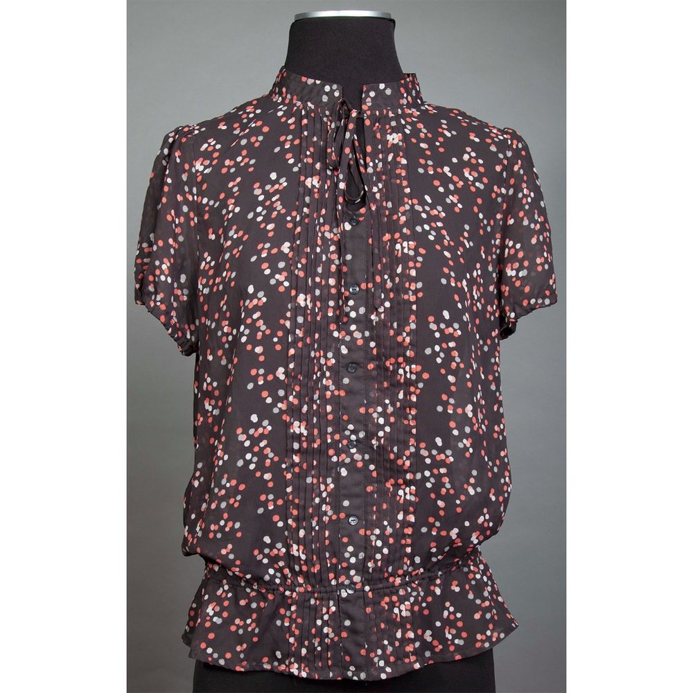 Black and Coral Polka Dot Chiffon top